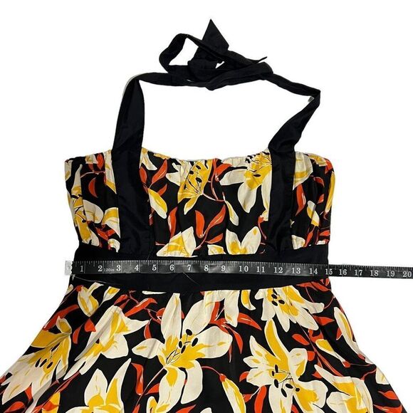 Moulinette Soeurs Black & Yellow Silk Floral Print Halter Neck A-Line Dress Smal - Picture 7 of 13